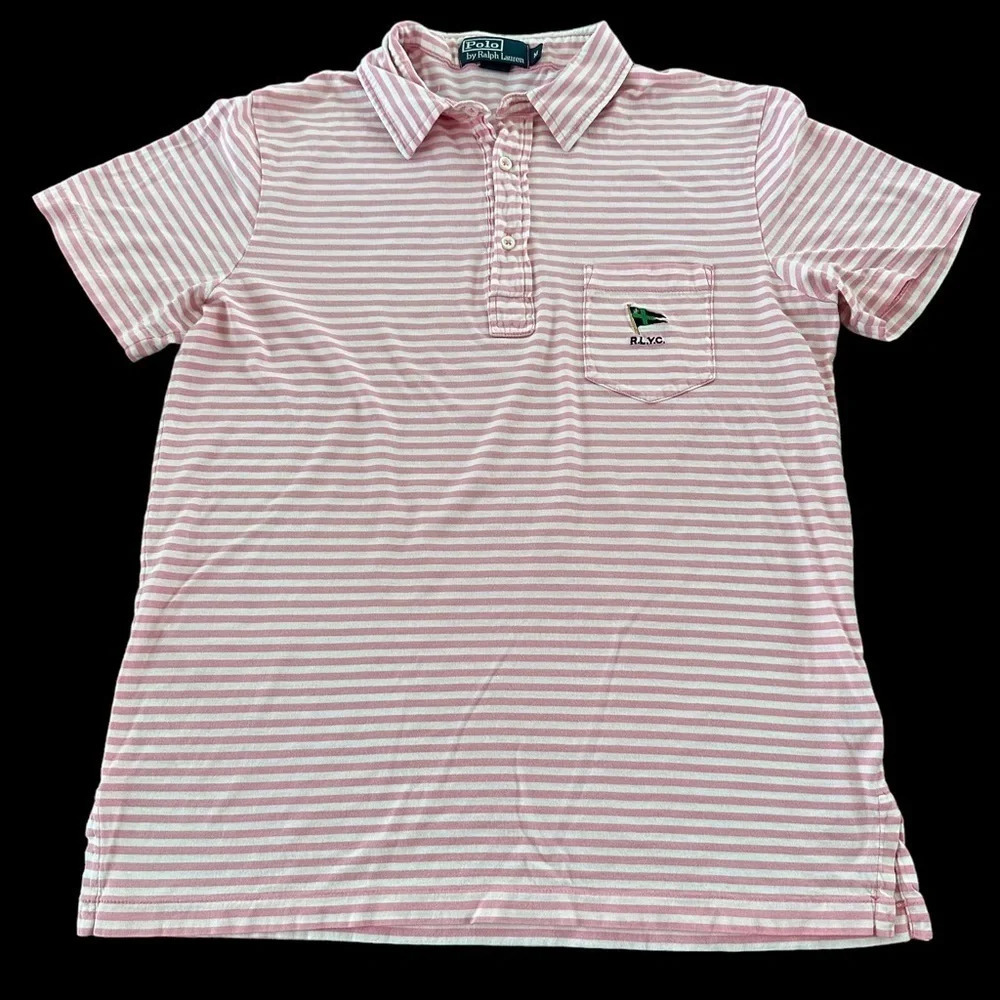 Polo Ralph Lauren Mens‎ Medium Pink Striped Yacht Club Polo Shirt 100% Cotton M